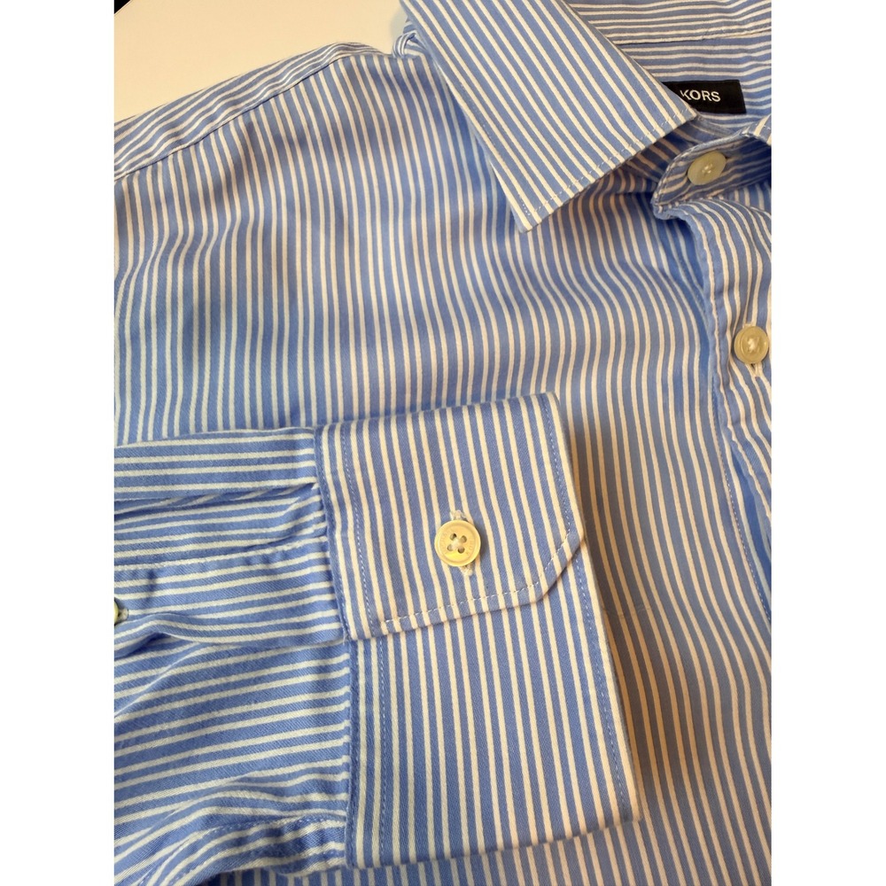 Michael Kors Shirt Womens L Blue Cotton Striped Button Down Classic Preppy Chic - Picture 5 of 10